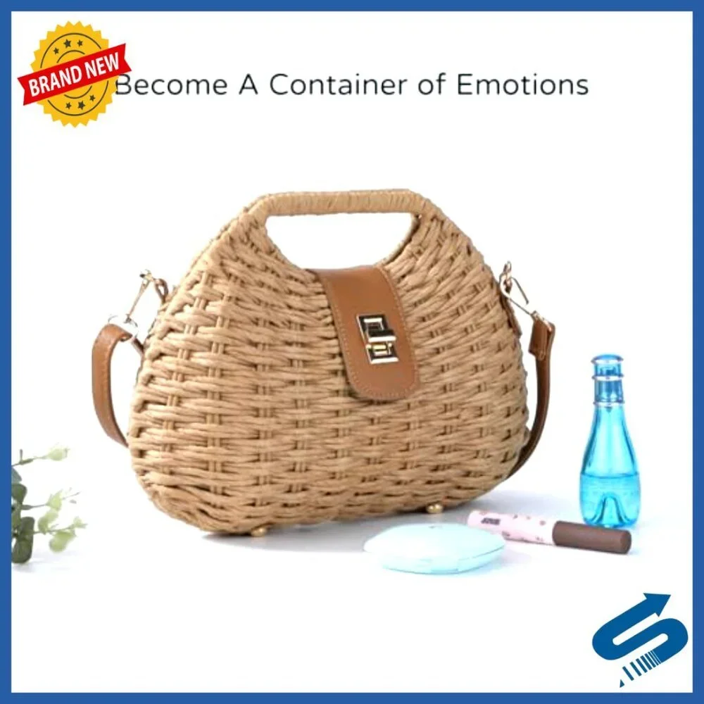 Boho Straw Crossbody Bag Adjustable Strap Handwoven Summer Beach Purse